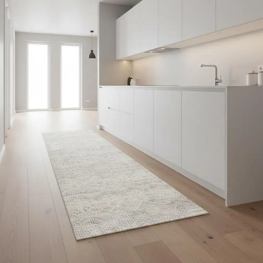 9' Beige And Gray Abstract Runner Rug Photo 2