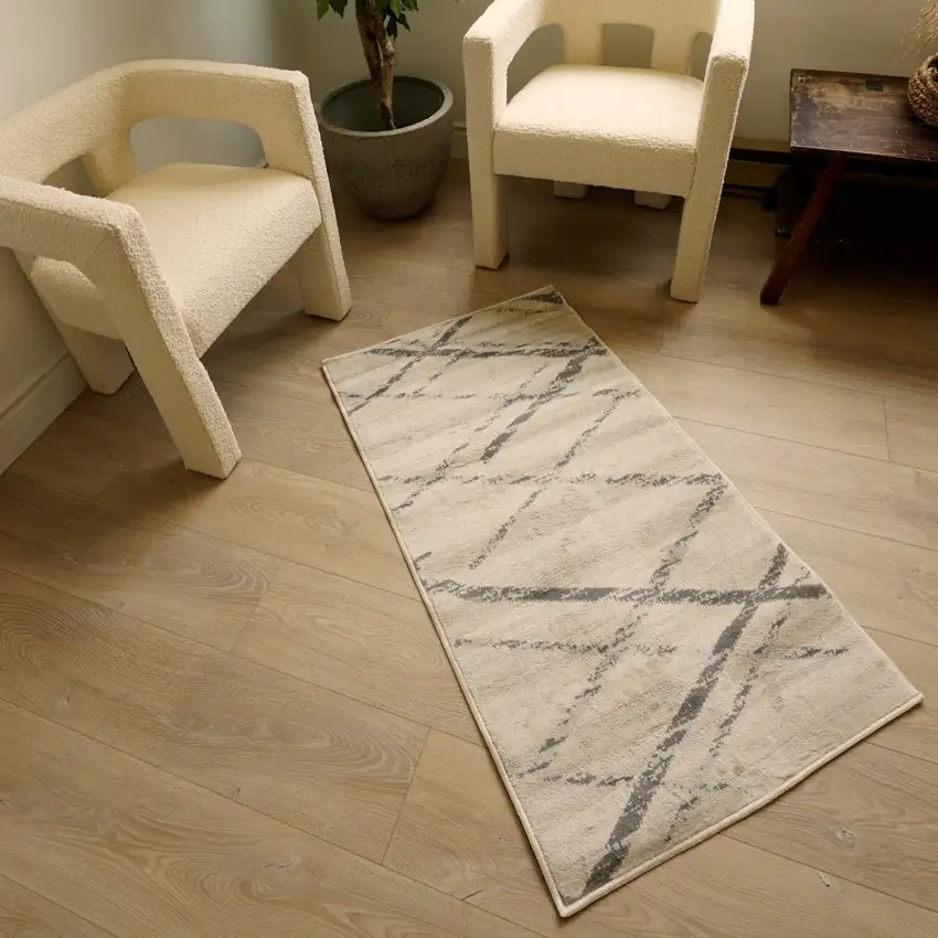 14' Beige And Gray Abstract Runner Rug Photo 5