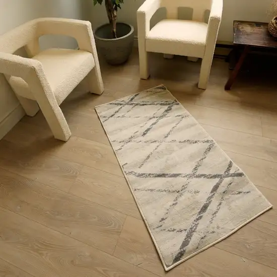 11' Beige And Gray Abstract Runner Rug Photo 5