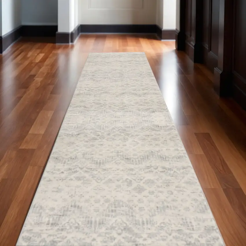 16' Beige And Gray Abstract Runner Rug Photo 2