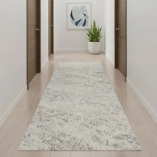 11' Beige And Gray Abstract Runner Rug Photo 2