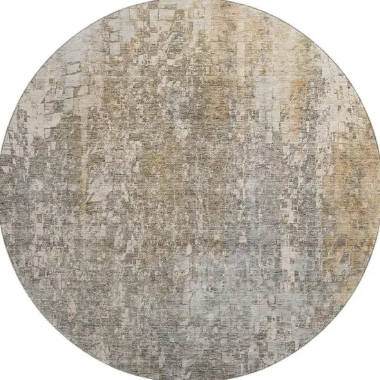 8' Beige And Gray Abstract Washable Round Rug With UV Protection Photo 3