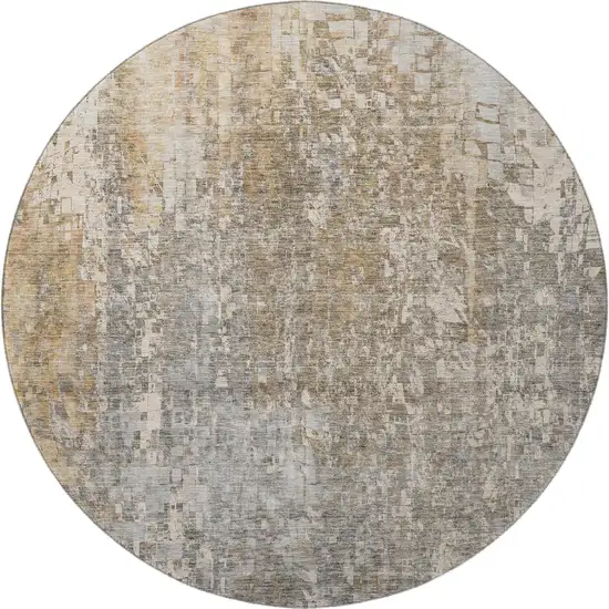 8' Beige And Gray Abstract Washable Round Rug With UV Protection Photo 4