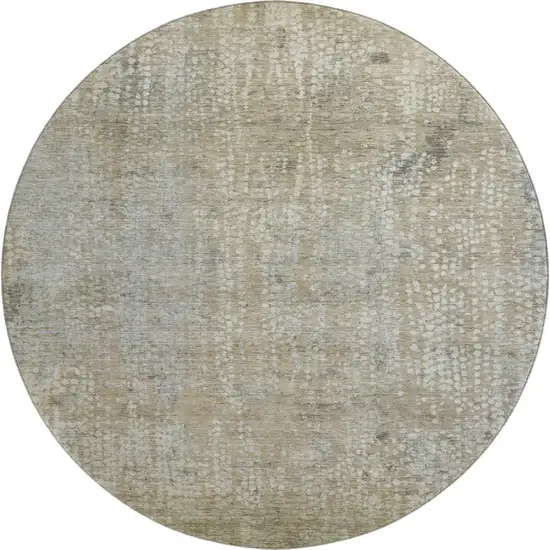 8' Beige And Gray Abstract Washable Round Rug With UV Protection Photo 1