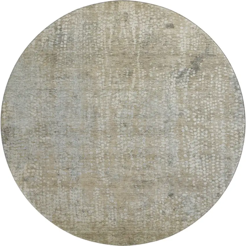 8' Beige And Gray Abstract Washable Round Rug With UV Protection Photo 1