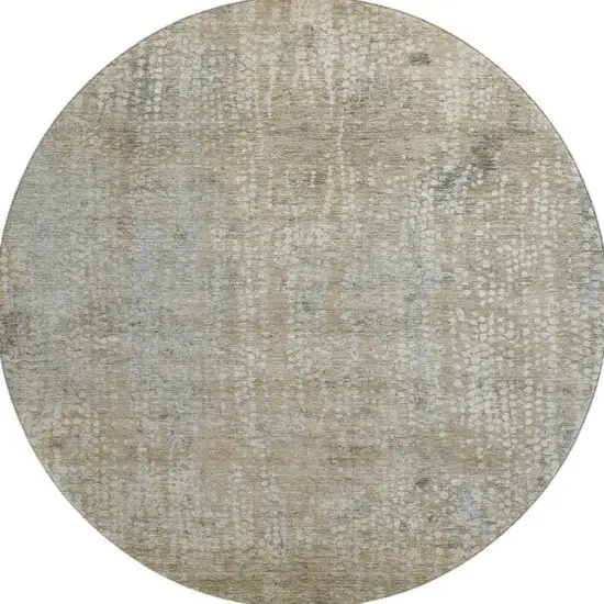 8' Beige And Gray Abstract Washable Round Rug With UV Protection Photo 4