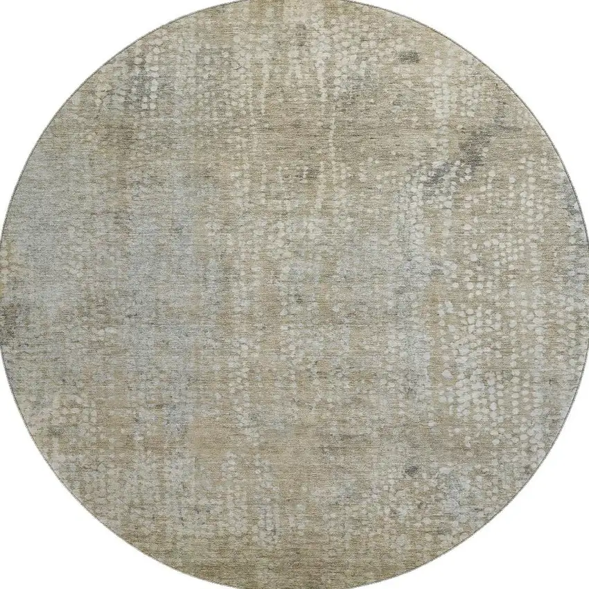 8' Beige And Gray Abstract Washable Round Rug With UV Protection Photo 4