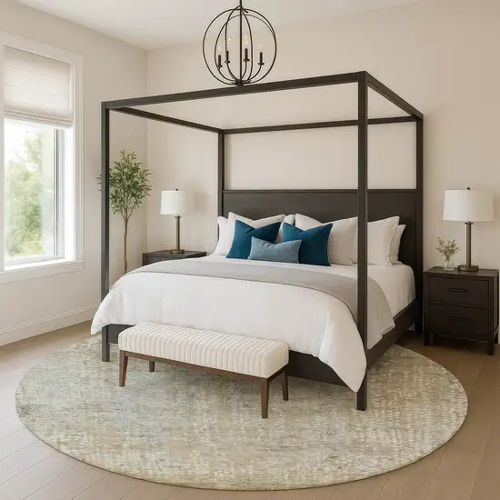 8' Beige And Gray Abstract Washable Round Rug With UV Protection Photo 5