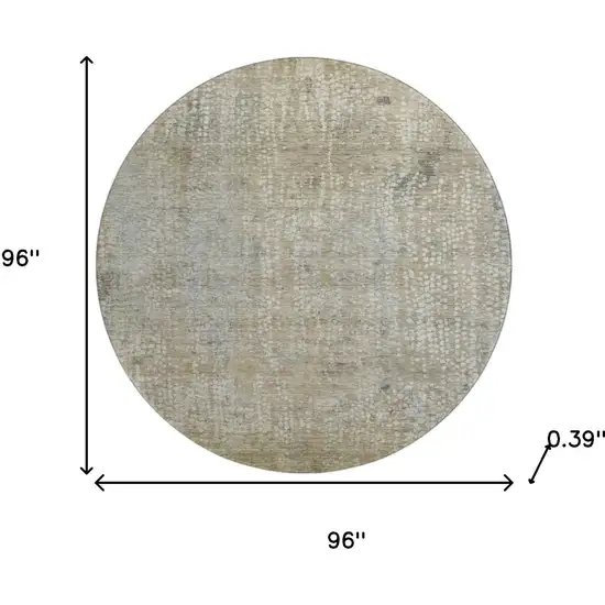 8' Beige And Gray Abstract Washable Round Rug With UV Protection Photo 8