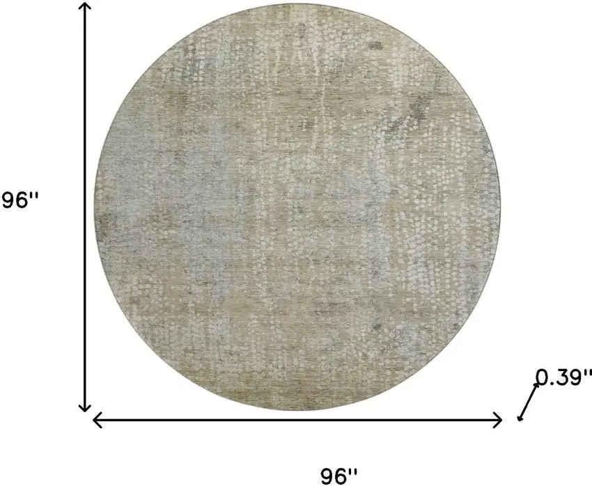 8' Beige And Gray Abstract Washable Round Rug With UV Protection Photo 8