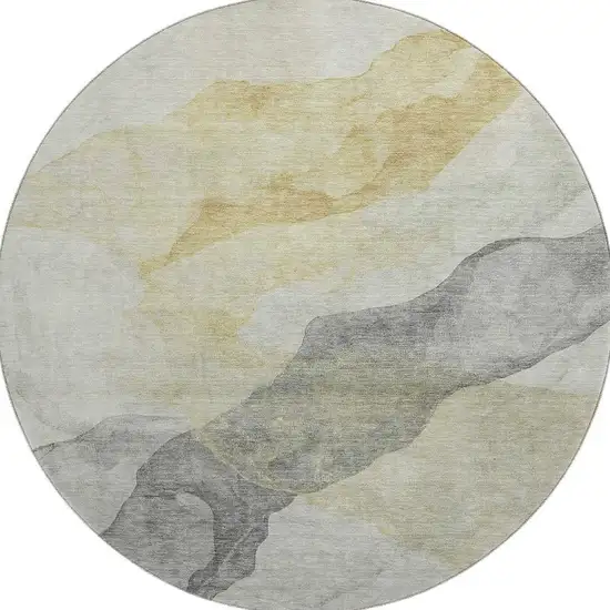 8' Beige And Gray Abstract Washable Round Rug With UV Protection Photo 4