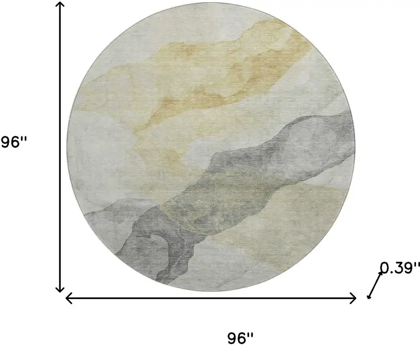 8' Beige And Gray Abstract Washable Round Rug With UV Protection Photo 8