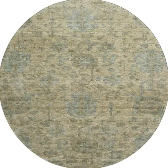 8' Beige And Gray Damask Washable Round Rug With UV Protection Photo 2