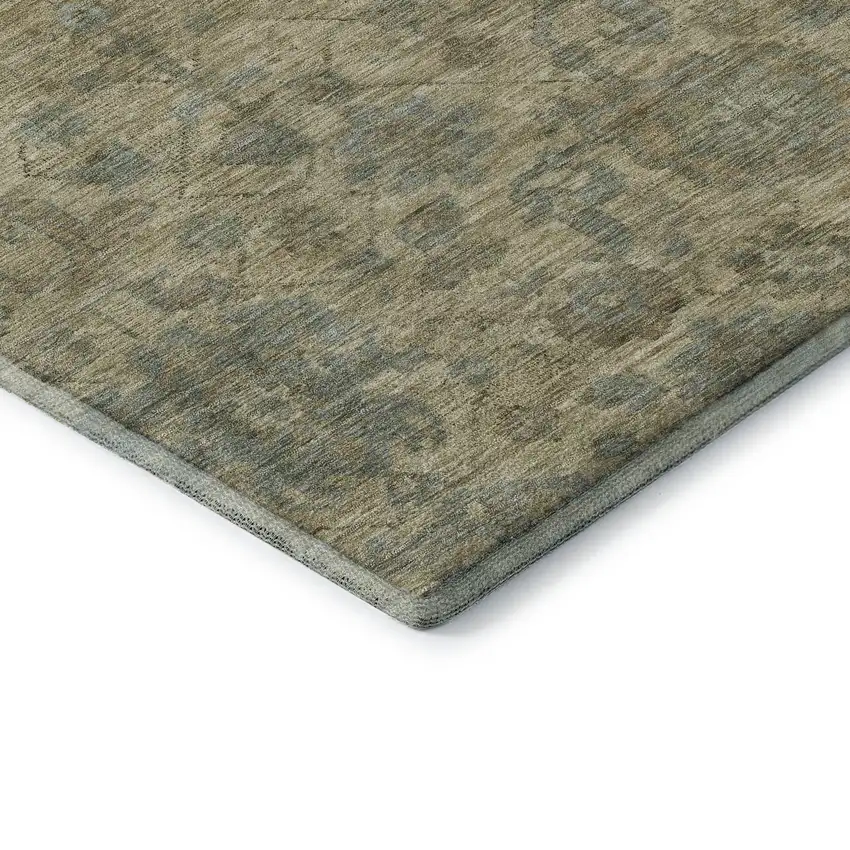 8' Beige And Gray Damask Washable Round Rug With UV Protection Photo 6