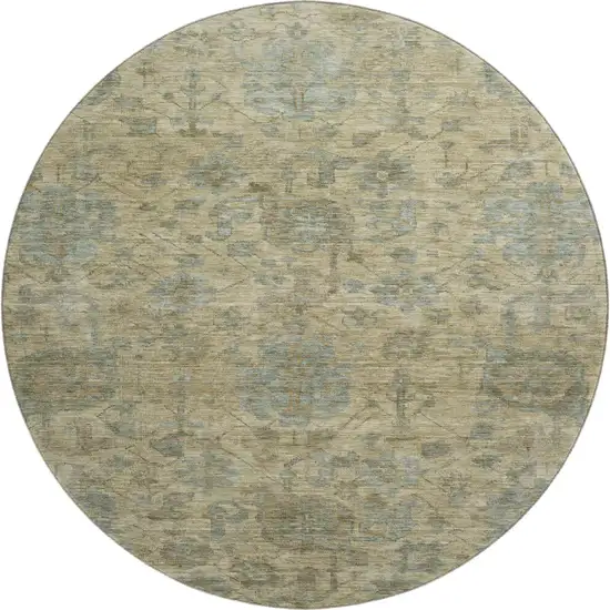8' Beige And Gray Damask Washable Round Rug With UV Protection Photo 1