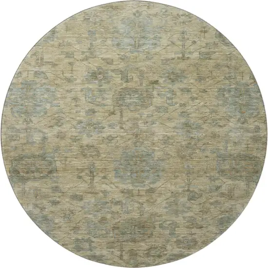 8' Beige And Gray Damask Washable Round Rug With UV Protection Photo 3