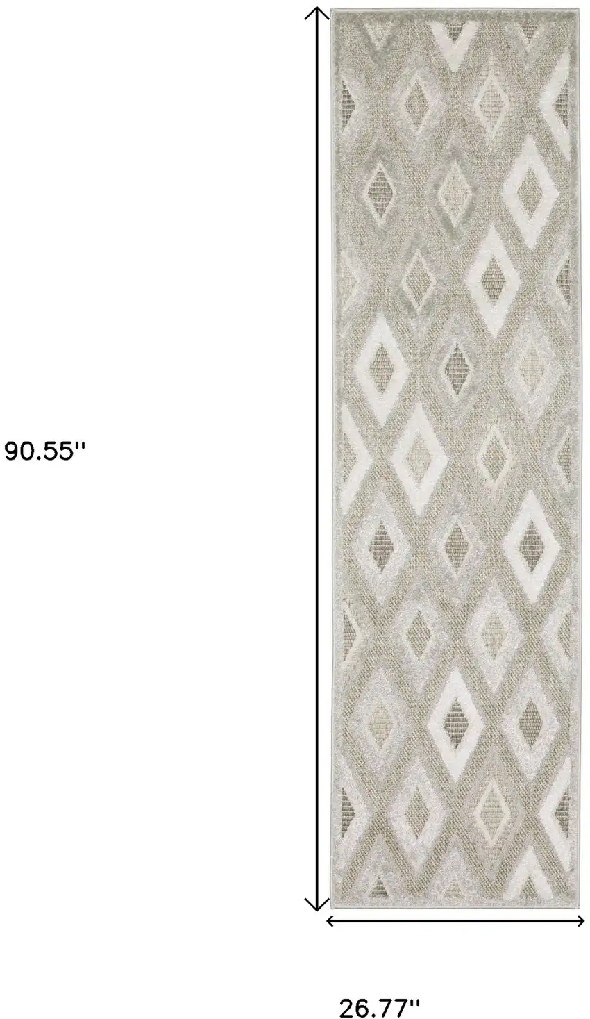 8' Beige And Gray Diamond Runner Rug Photo 3