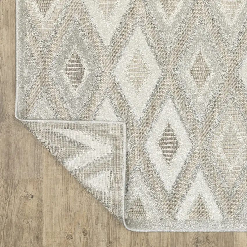 8' Beige And Gray Diamond Runner Rug Photo 9