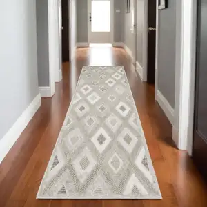 Photo of 8' Beige And Gray Diamond Runner Rug