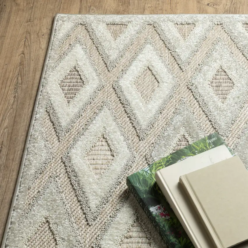 8' Beige And Gray Diamond Runner Rug Photo 9
