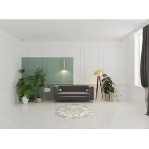 Photo of 5' Beige And Gray Floral Medallion Washable Round Rug