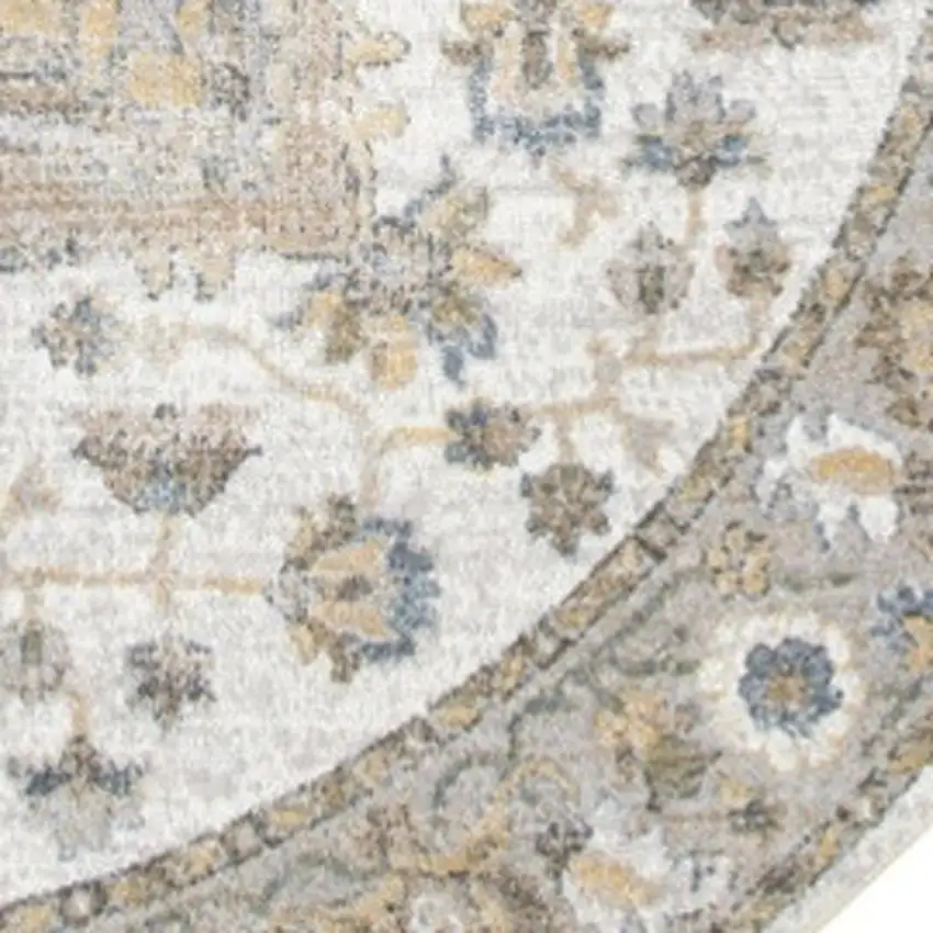 5' Beige And Gray Floral Medallion Washable Round Rug Photo 4