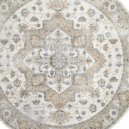 5' Beige And Gray Floral Medallion Washable Round Rug Photo 7