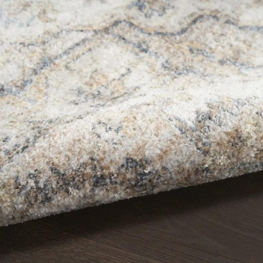 5' Beige And Gray Floral Medallion Washable Round Rug Photo 8