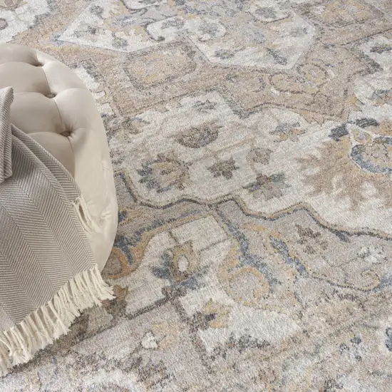 5' Beige And Gray Floral Medallion Washable Round Rug Photo 7