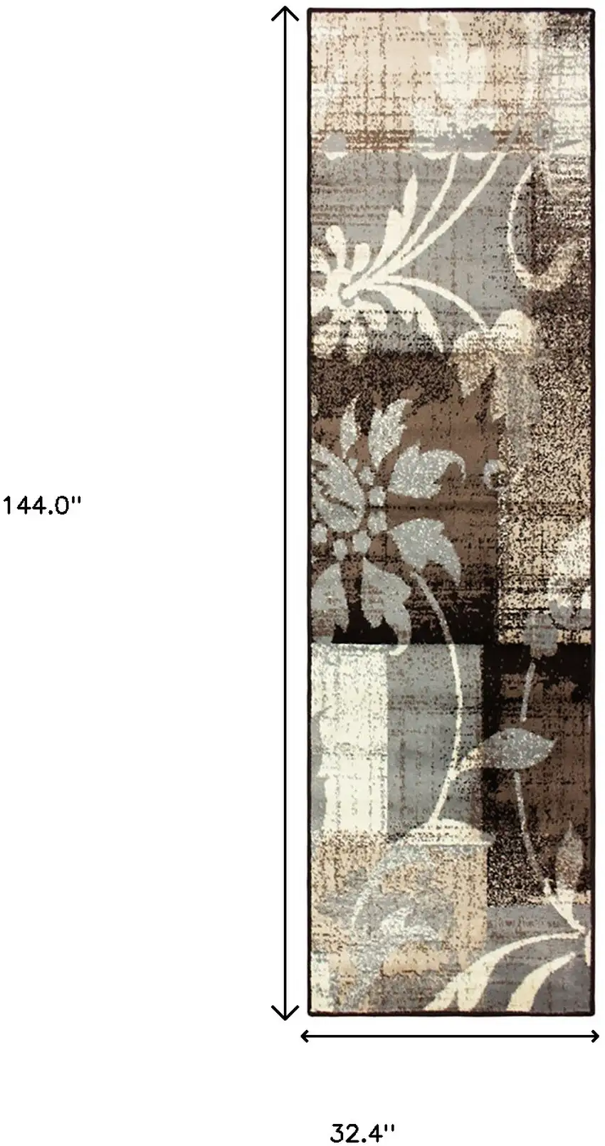 12' Beige And Gray Floral Power Loom Distressed Runner Rug Photo 7