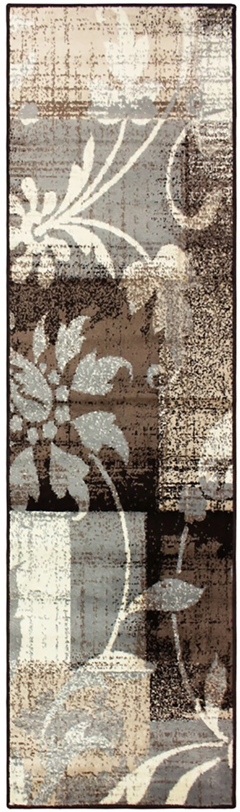 12' Beige And Gray Floral Power Loom Distressed Runner Rug Photo 1