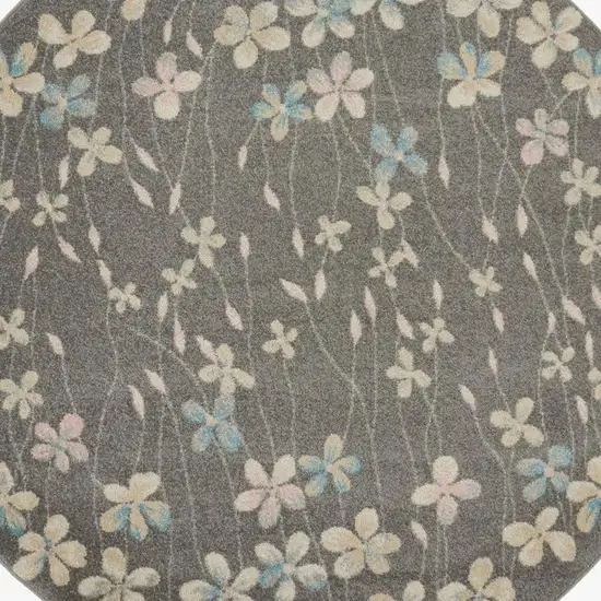 5' Beige And Gray Floral Round Rug Photo 2