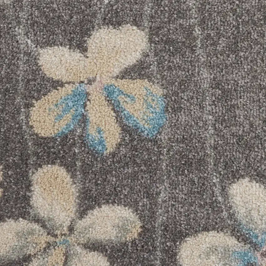 5' Beige And Gray Floral Round Rug Photo 9