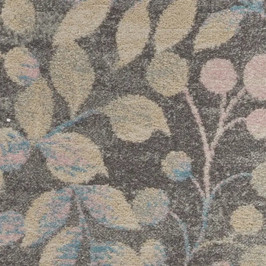 7' Beige And Gray Floral Vines Runner Rug Photo 5