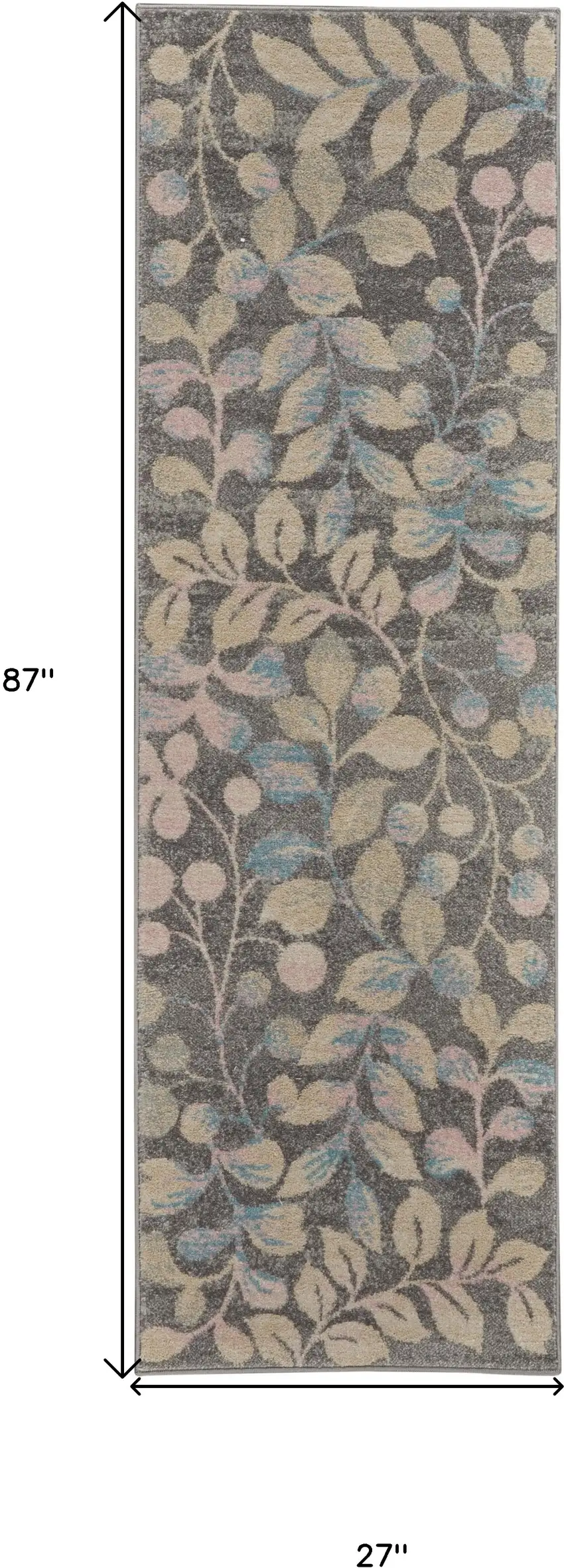 7' Beige And Gray Floral Vines Runner Rug Photo 3