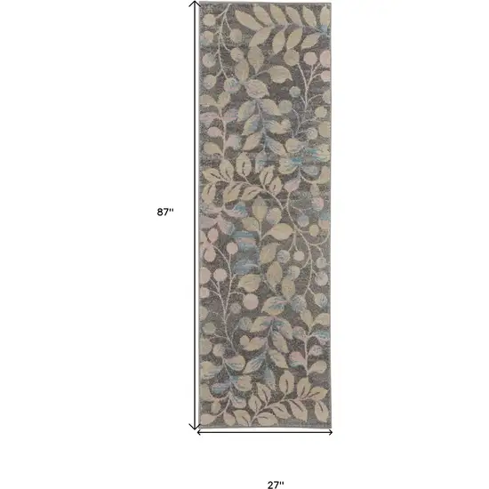 7' Beige And Gray Floral Vines Runner Rug Photo 3