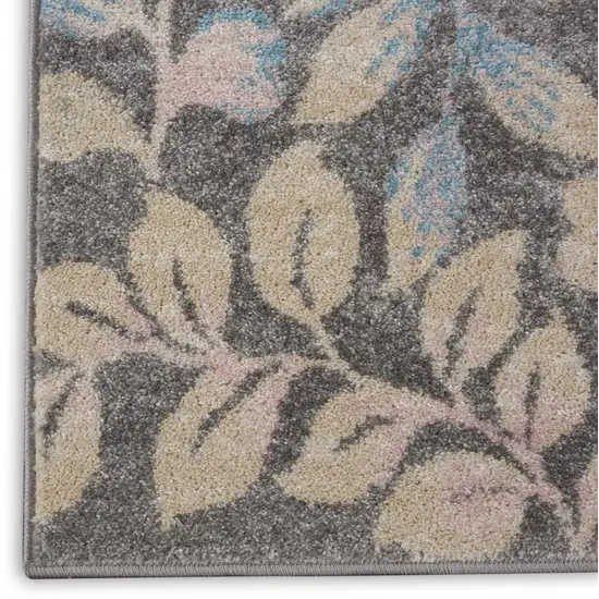 7' Beige And Gray Floral Vines Runner Rug Photo 8