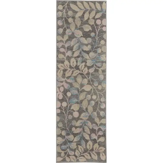 7' Beige And Gray Floral Vines Runner Rug Photo 9