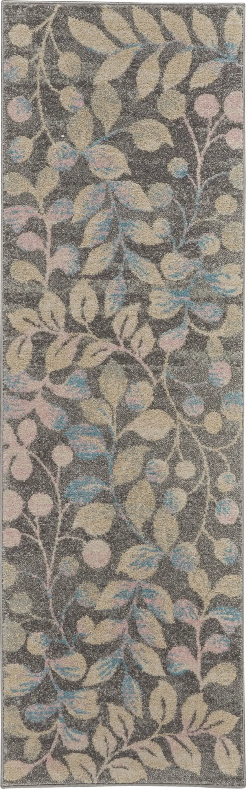 7' Beige And Gray Floral Vines Runner Rug Photo 9
