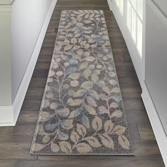 7' Beige And Gray Floral Vines Runner Rug Photo 4