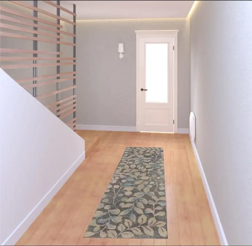 7' Beige And Gray Floral Vines Runner Rug Photo 1