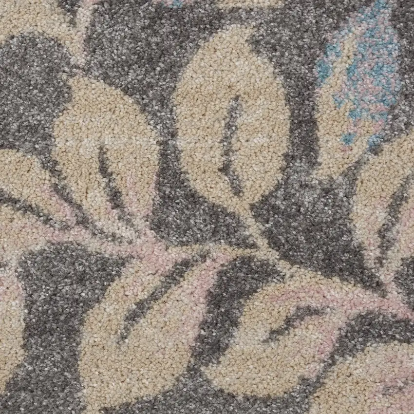 7' Beige And Gray Floral Vines Runner Rug Photo 3