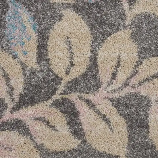 7' Beige And Gray Floral Vines Runner Rug Photo 2