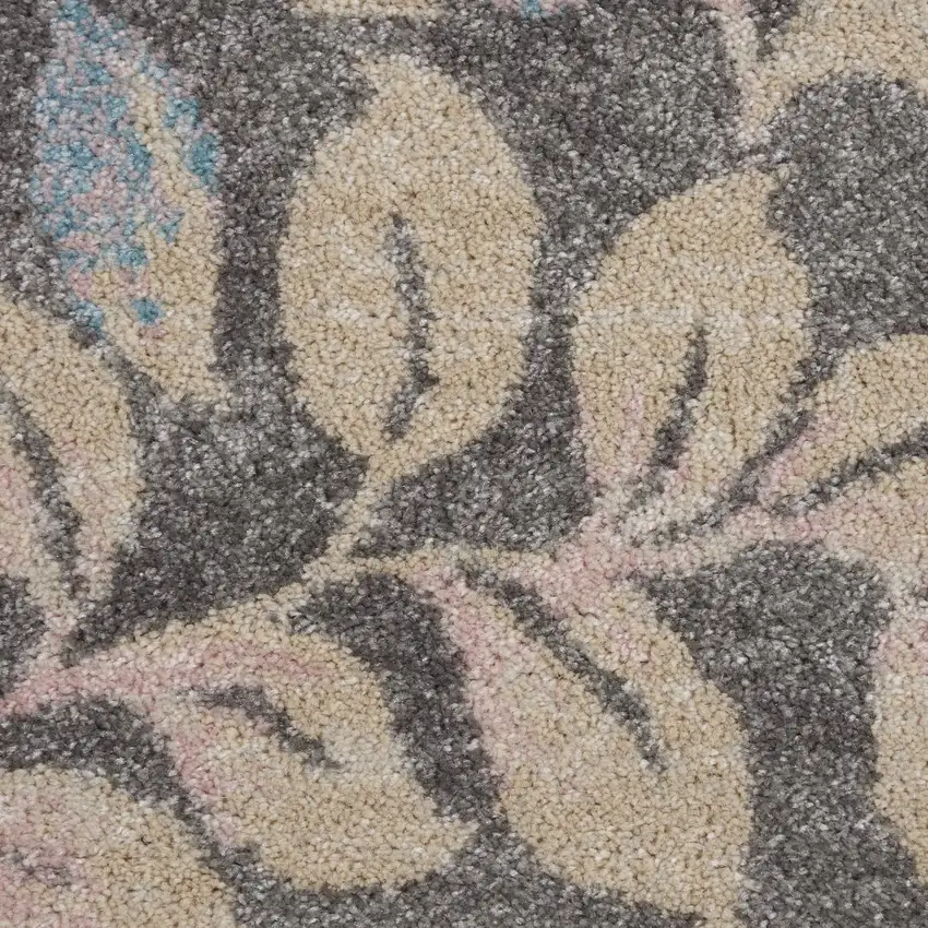 7' Beige And Gray Floral Vines Runner Rug Photo 2