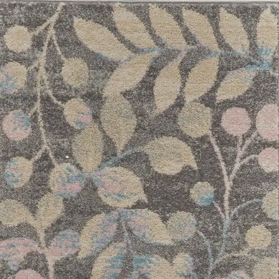 7' Beige And Gray Floral Vines Runner Rug Photo 6