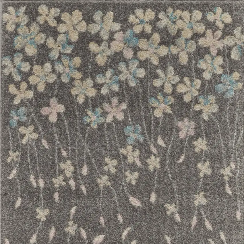 7' Beige And Gray Floral Vines Runner Rug Photo 7