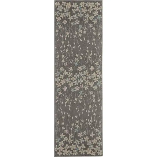 7' Beige And Gray Floral Vines Runner Rug Photo 2