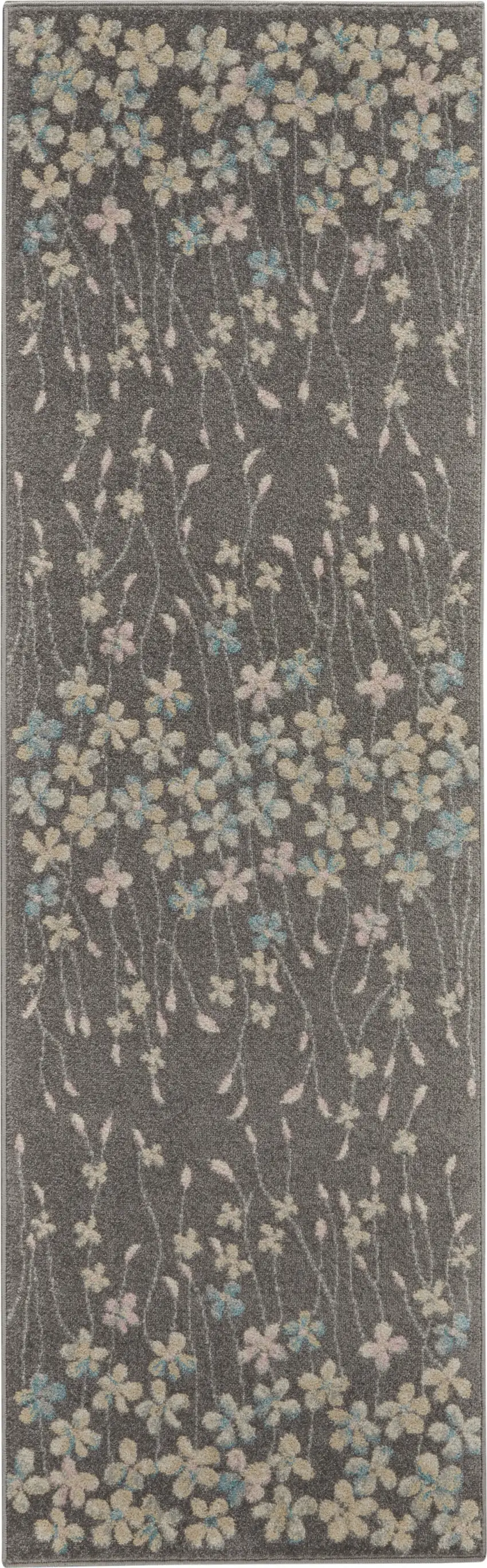 7' Beige And Gray Floral Vines Runner Rug Photo 2