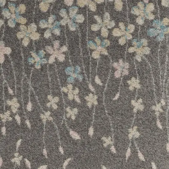 7' Beige And Gray Floral Vines Runner Rug Photo 6