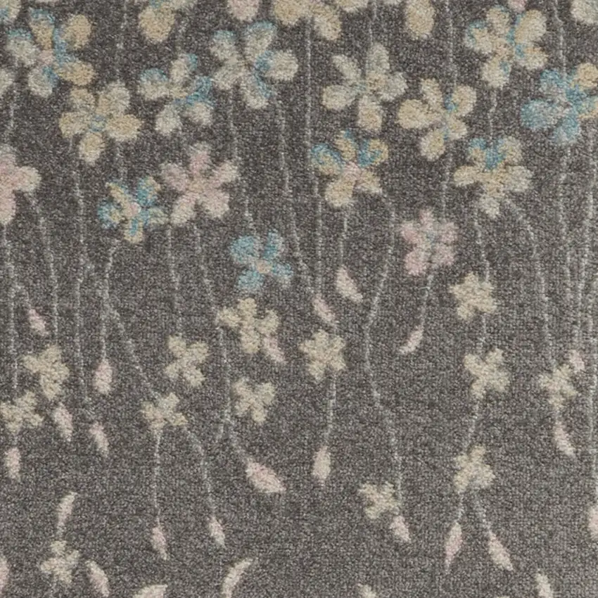 7' Beige And Gray Floral Vines Runner Rug Photo 6